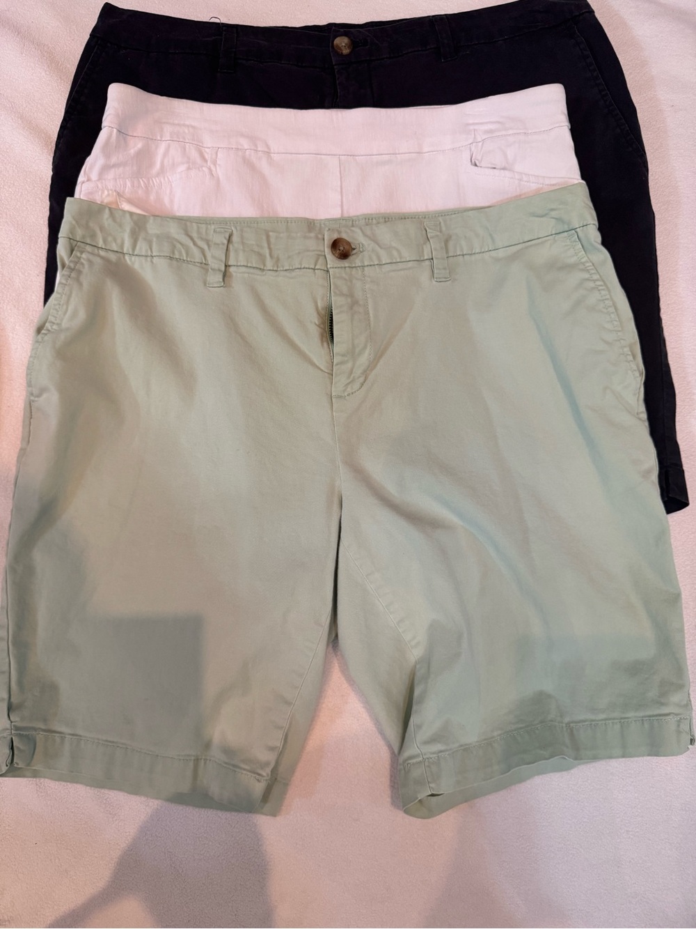 3pair lot Faded Glory Women's High-Waist Shorts - Sage Green, & Black are FG wh